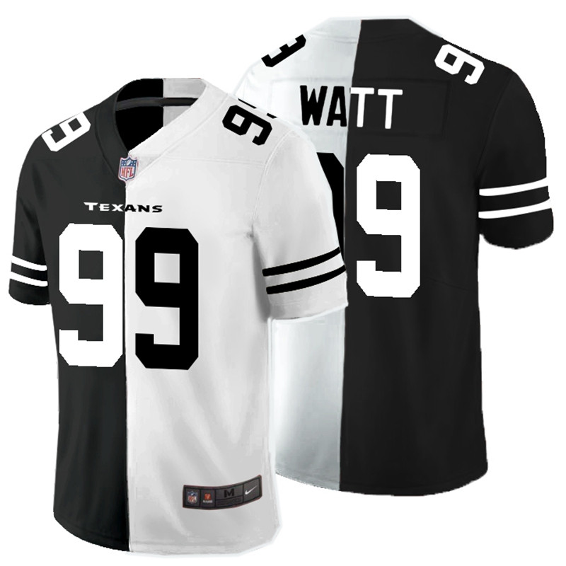 Men's Houston Texans #99 J.J. Watt Black & White Split Limited Stitched Jersey